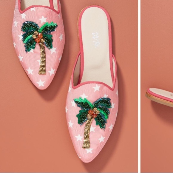 Anthropologie Shoes - Pink palm tree slides NWT